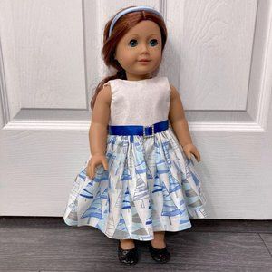 New Doll Clothes Dress Christmas Tree Modern Blue fits American Girl and 18” Dol